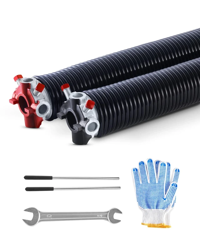 VEVOR Garage Door Torsion Springs, Pair of 0.250 x 2 x 35 in, 16000 Cycles, Electrophoresis Black Coated for Replacement, Garage Door Springs with Non-Slip Winding Bars, Gloves and Mounting Wrench