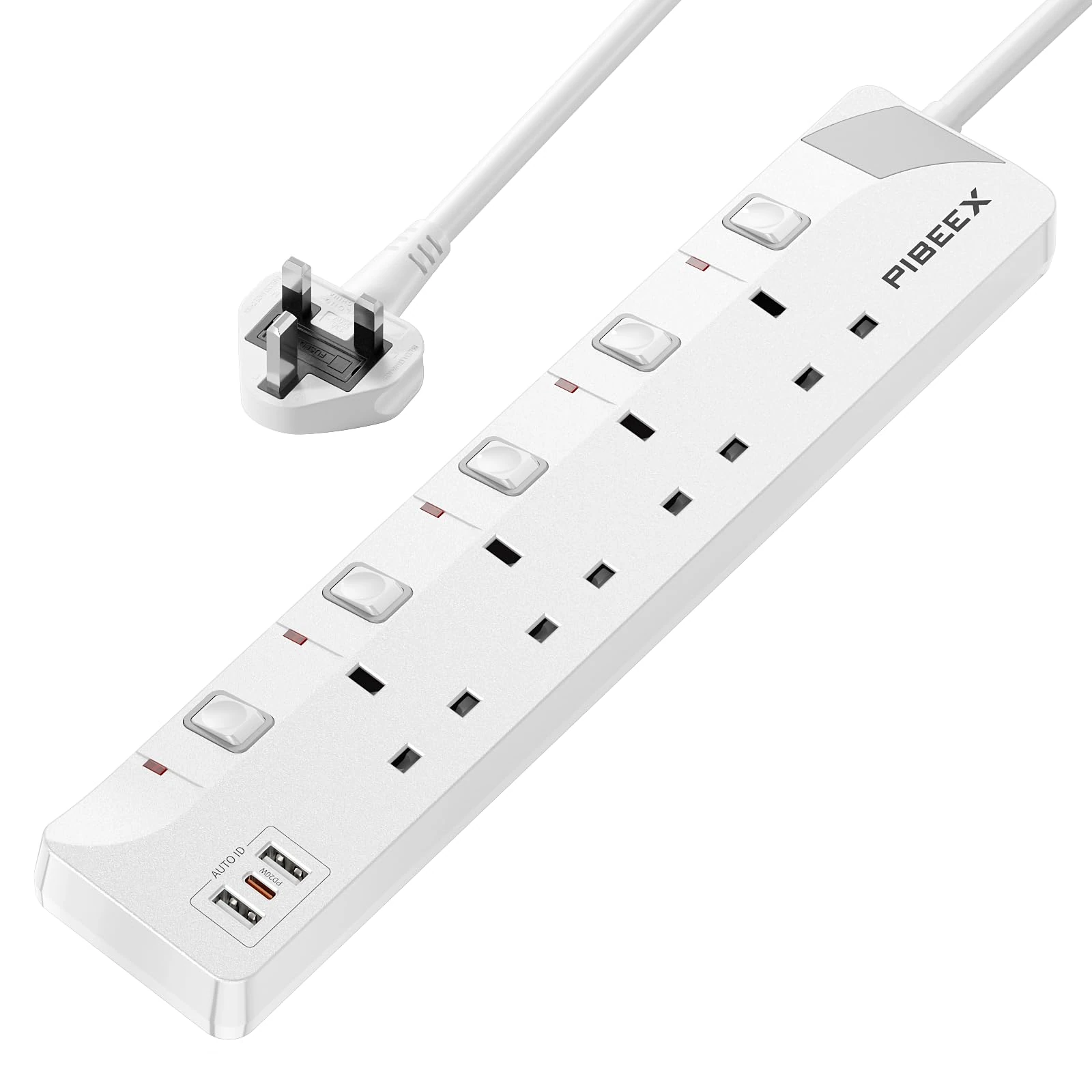 Extension Lead with USB Slots, Plug Extension Socket with Individual Switches, 4 Way Extension Lead with 1 USB C (PD 20W) and 2 USB A, 2 Meters Wall Mounted Extension Cable 13A 3250W for Home