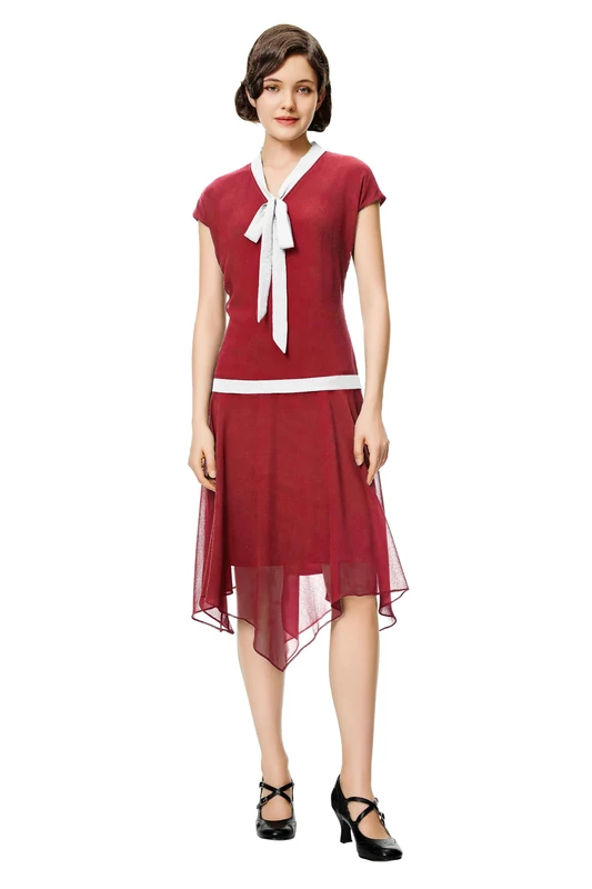 BABEYOND Gatsby Dress for Women - Chiffon Flapper Dress Low-Waist 1920s Roaring 20s Great Gatsby Party, Red, 14 - Image 1