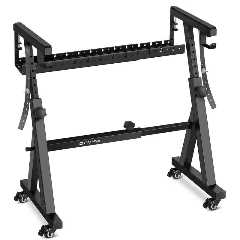 CAHAYA Keyboard Stand with Storage Tray and Wheels Heavy Duty Adjustable Width & Height Fit 66 76 88 Keys Digital Piano Z Style Model