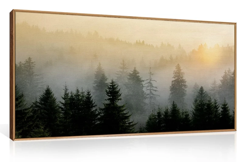 FWIEXA Misty Forest Wall Art Set Framed, Large Mountains Canvas Wall Decor, Green Nature Wall Painting, Foggy Tree Landscape Artwork 20x40 Inches for Living Room, Bedroom, Office, Gift