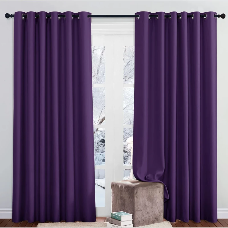 PONY DANCE Extra Wide Blackout Curtains 84 Inch Drop for Living Room Hotel Thermal Black Out Curtains Eyelet for Bedroom/Hotel/Cafeteria/Lounge Drapes, 2 Panels, W80 x L84 Inch, Purple