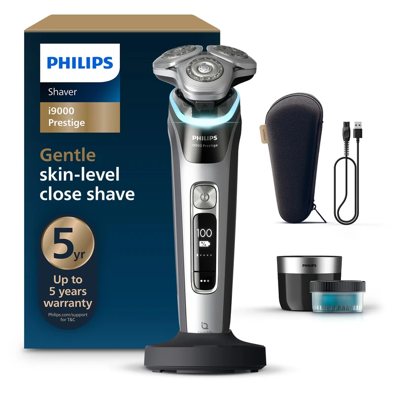 Philips Shaver i9000 Prestige, Wet & Dry Electric Shaver, Dark Slate Nova, with Skin IQ Technology, Triple Lift & Cut System, 360 Rotating Dual SteelPrecision Blades, Model XP9205/30