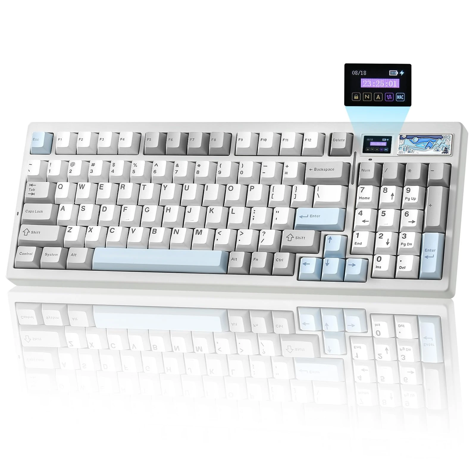 YUNZII IF99 Wireless Mechanical Gaming Keyboard with Smart LCD Display, QMK/VIA Programmable BT/2.4G/USB-C Gasket Mounted Hot Swap RGB 96% Layout for Mac/Win (white, zero linear)