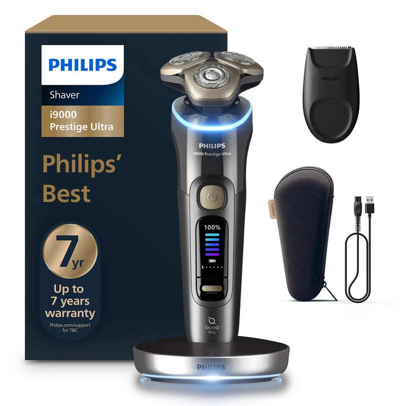 Philips Shaver i9000 Prestige Ultra, Wet & Dry Electric Shaver, Dark Slate, Skin IQ Pro Technology, Triple Lift & Cut System, 360 Rotating NanoTech Precision Blades, 5 Shaving Modes, Model XP9402/11