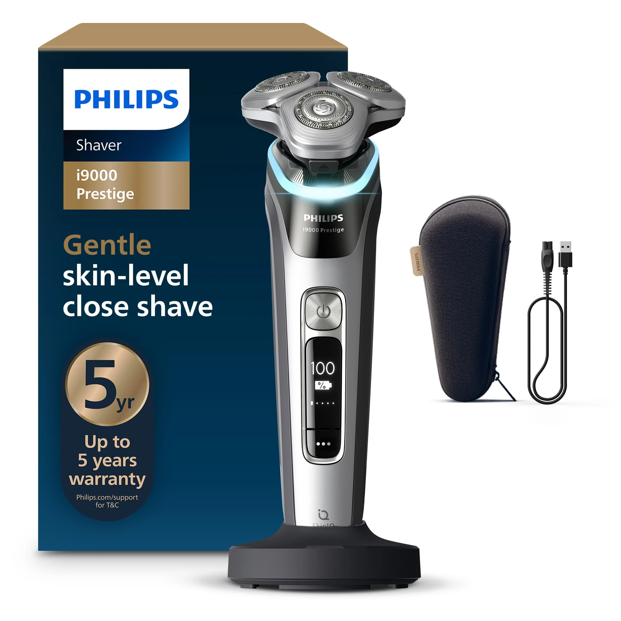 Philips Shaver i9000 Prestige, Wet & Dry Electric Shaver, Dark Slate Nova, with Skin IQ Technology, Triple Lift & Cut System, 360 Rotating Dual SteelPrecision Blades, Model XP9204/10