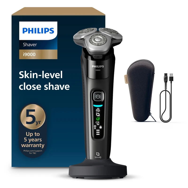 Philips Shaver i9000, Wet & Dry Electric Shaver, Ink Black, with Skin IQ Technology, Triple Lift & Cut System, 360 Rotating Dual SteelPrecision Blades, Model X9000/10