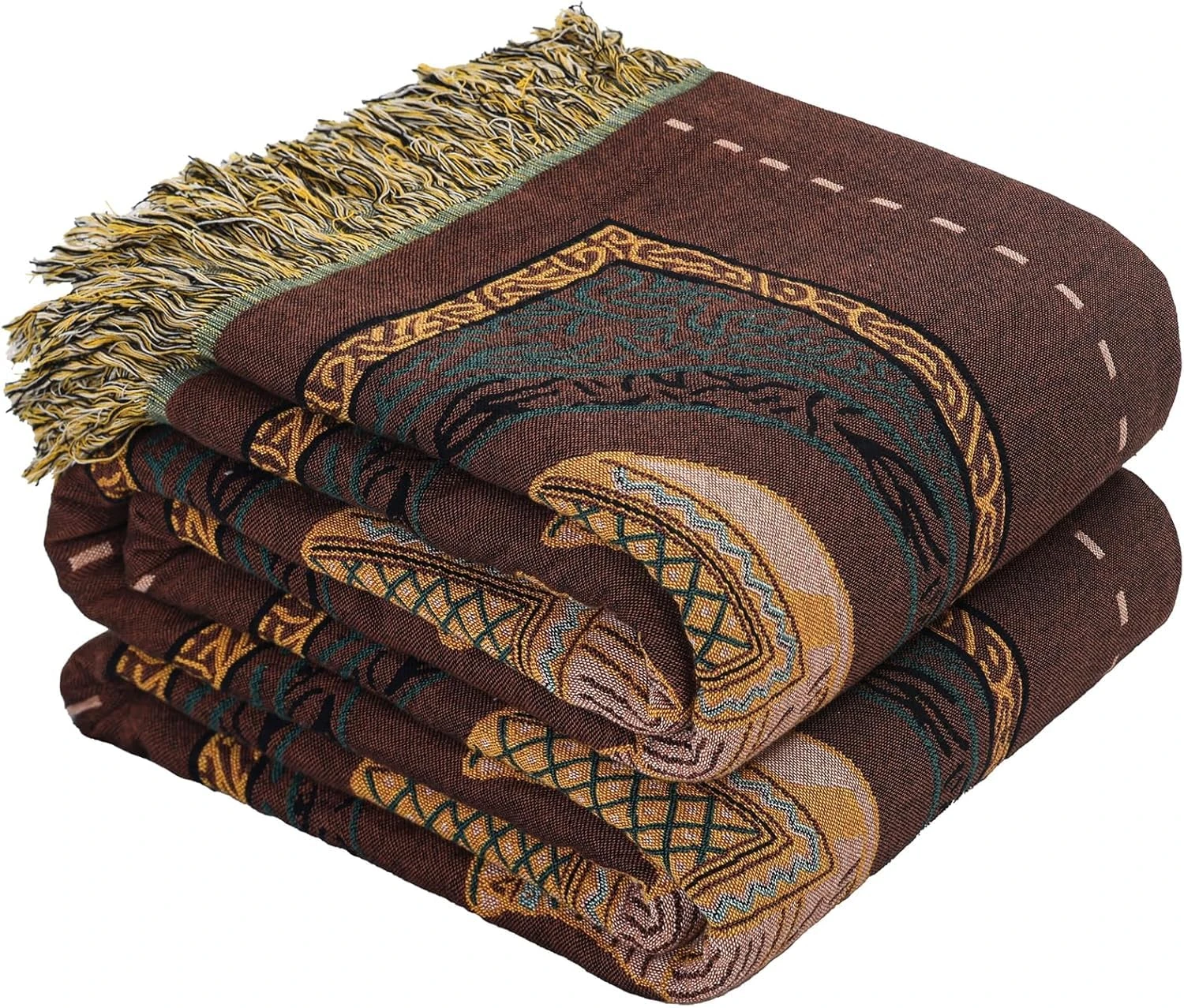 Boho Throw Blanket for Bed with Tassels,100% Cotton Ultra Soft and Cozy Large Blanket Elephant Printed Farmhouse Decor Bed Blankets,150x200CM(60×80In)All Season Rustic Throw for Sofa Couch Chair-Brown