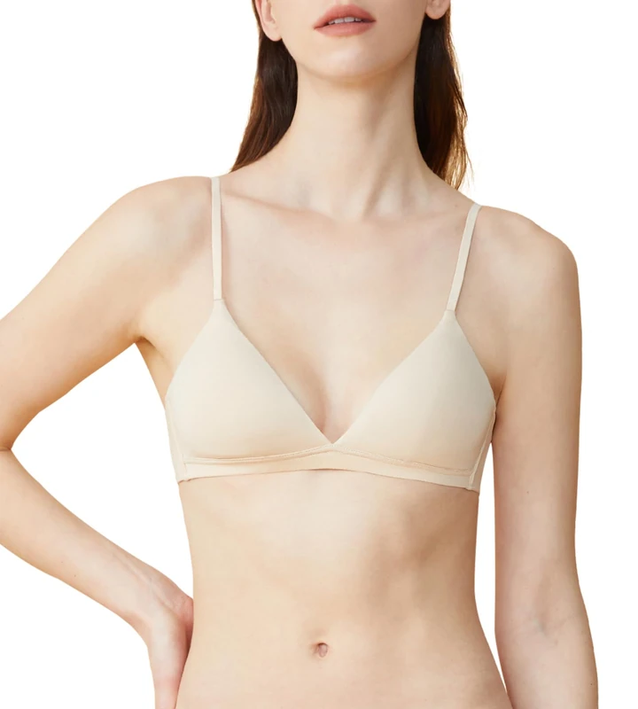 Zoe Jacobs Organic Cotton Bras for Women Wireless Lightly Padded Triangle Bralette, Nude, XS - Image 1