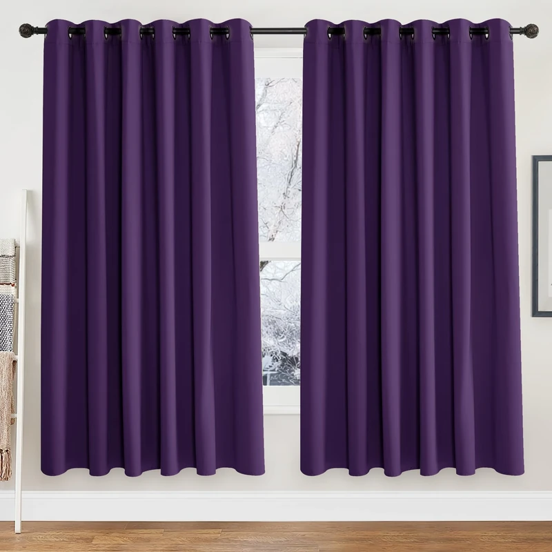 PONY DANCE Purple Window Blackout Curtains for Bedroom - Extra Wide Room Darkening Energy Saving Curtains & Drapes with Eyelet for Living Room, 2 Pcs, W90 X L72 Inch