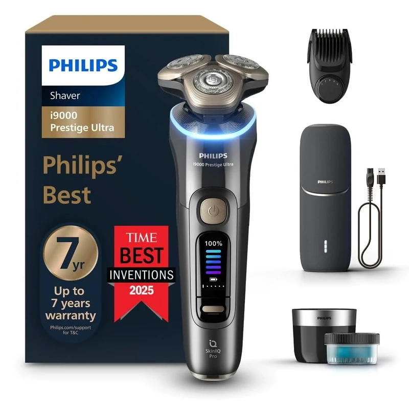 Philips Shaver i9000 Prestige Ultra, Wet & Dry Electric Shaver, Dark Slate, with Skin IQ Pro Technology, Triple Lift & Cut System, 360 NanoTech Precision Blades, 5 Shaving Modes, Model XP9402/46