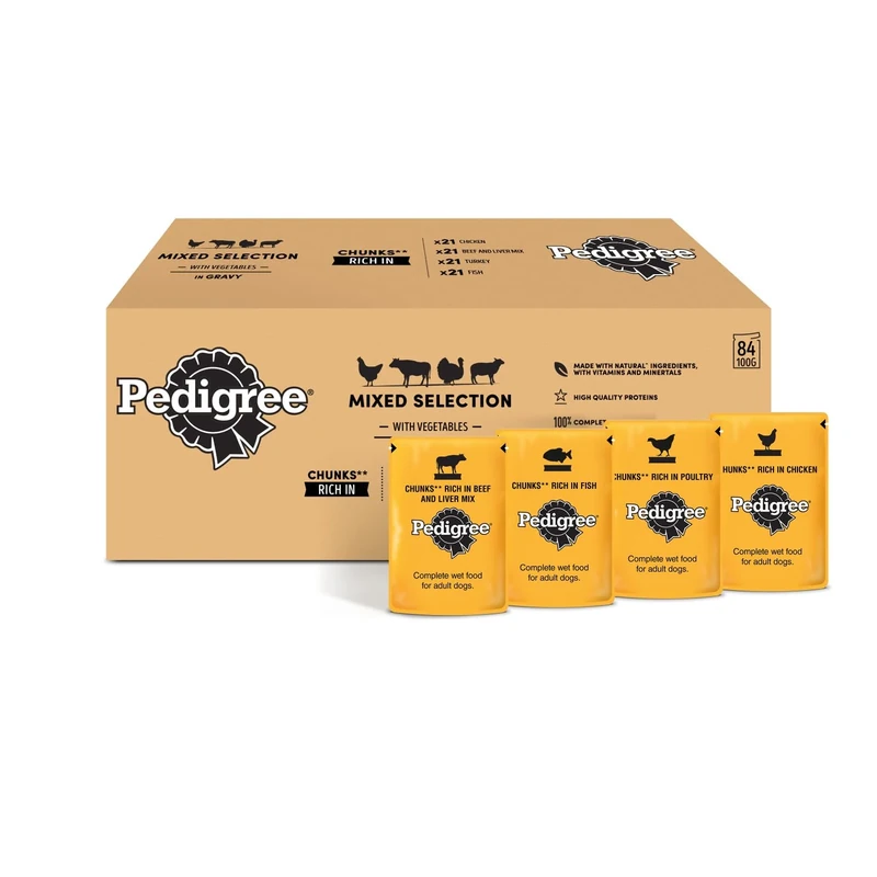 PEDIGREE Adult Dog Food Pouches Chunks in Jelly 84 x 100 g Multipack
