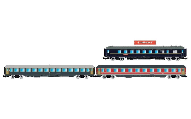 Rivarossi HR4361 FS, 3-unit pack Alpen-Express 1/2, WR CIWL 1925T UIC vestibules + UIC-X 1st class red/grey + UIC-X 2nd class grey, ep. IVb Passenger Coaches