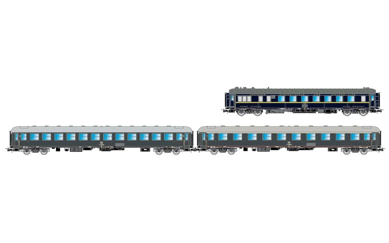 Rivarossi HR4360 FS, 3-unit pack Rapido 904-905, WR CIWL 1925T UIC vestibules + UIC-X '68 1st class + 2nd class grey, red stripe, ep. IVa Passenger Coaches
