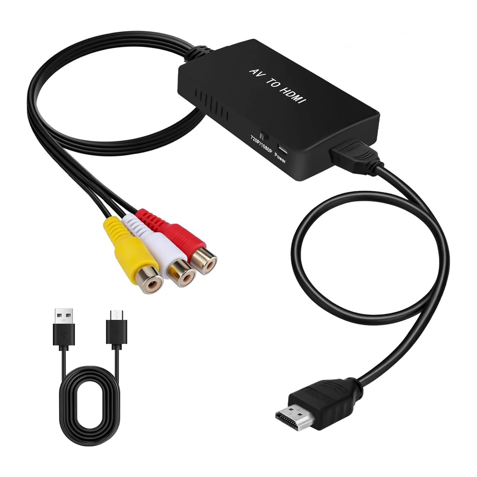 AV to HDMI Converter, RCA to HDMI Adapter, Composite CVBS to HDMI 720P/1080P Output, Supports PAL/NTSC, Converter for PS2, PS3, Xbox, VHS, VCR, DVD, Blu-ray Players, Plug & Play Adapter for TV