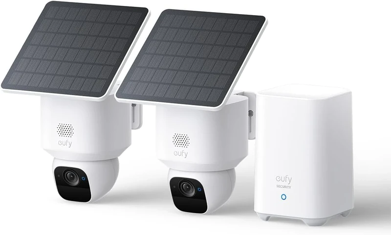 eufy eufyCam Solo E30, Pack of 2 Solar Surveillance Camera with HomeBase S280, 360° Pan, AI Tracking, 2K Quality, Wireless, eufy Outdoor Security Camera, Without Monthly Subscription Costs