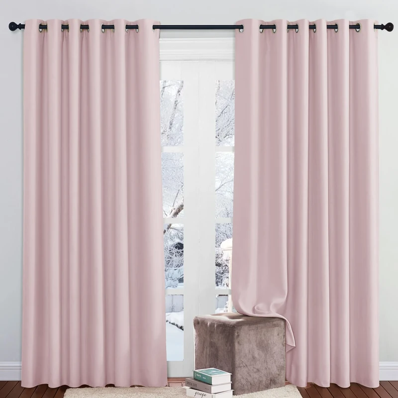 PONY DANCE Thermal Insulated Curtains for Girl's Bedroom - Energy Saving Curtains with Eyelets，Extra Wide 2 Panels for Living Room Home Deco, Pink, 80 x 84 Inch