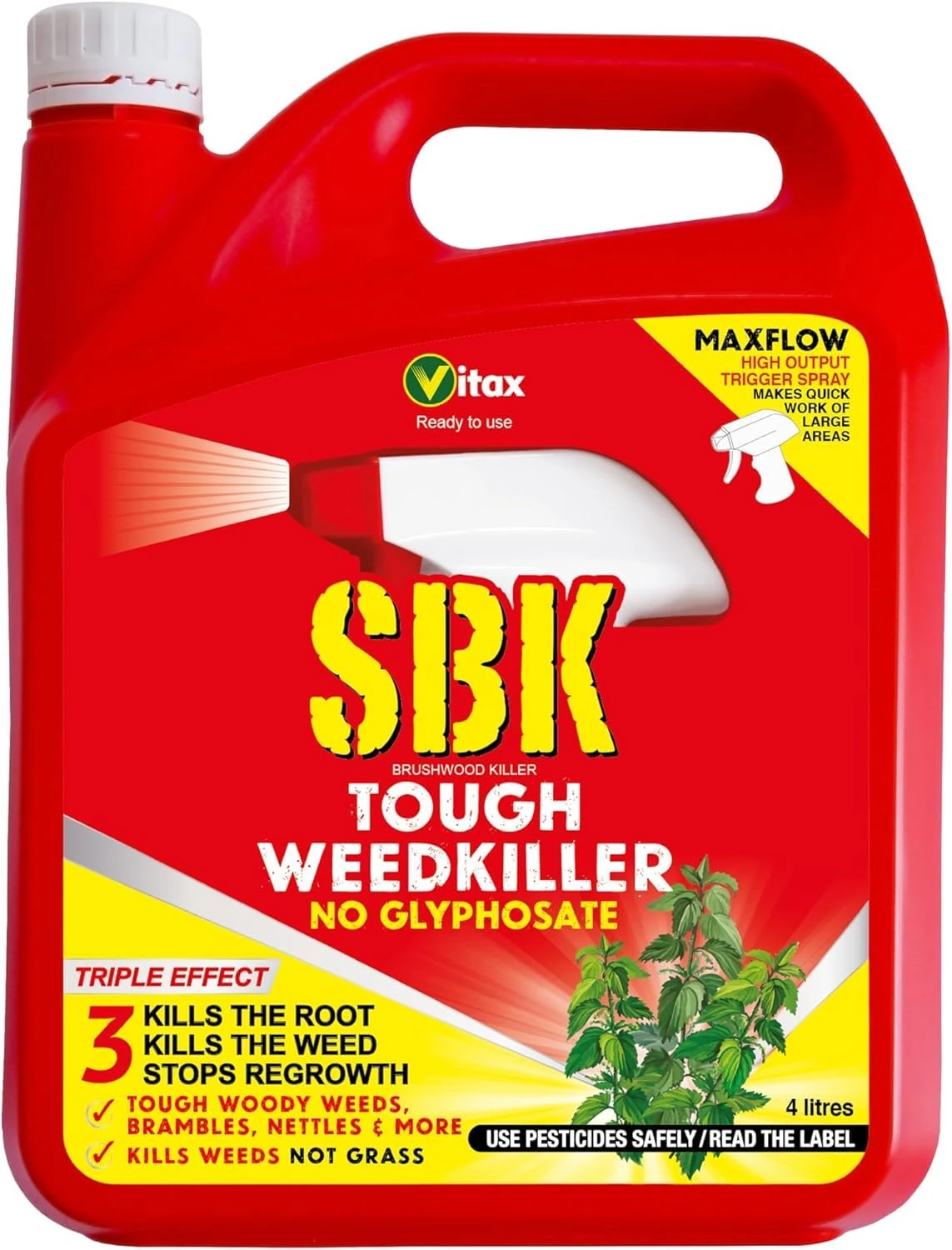 Vitax SBK Brushwood Tough Weed Brambles Thistles & Tree Stump Killer Glyphosate-free-Treating Tree Stumps, Woody Weeds and Hardwood Saplings Prevent Regrowth & Safe for Grass- Ready To Use (4 Litre)