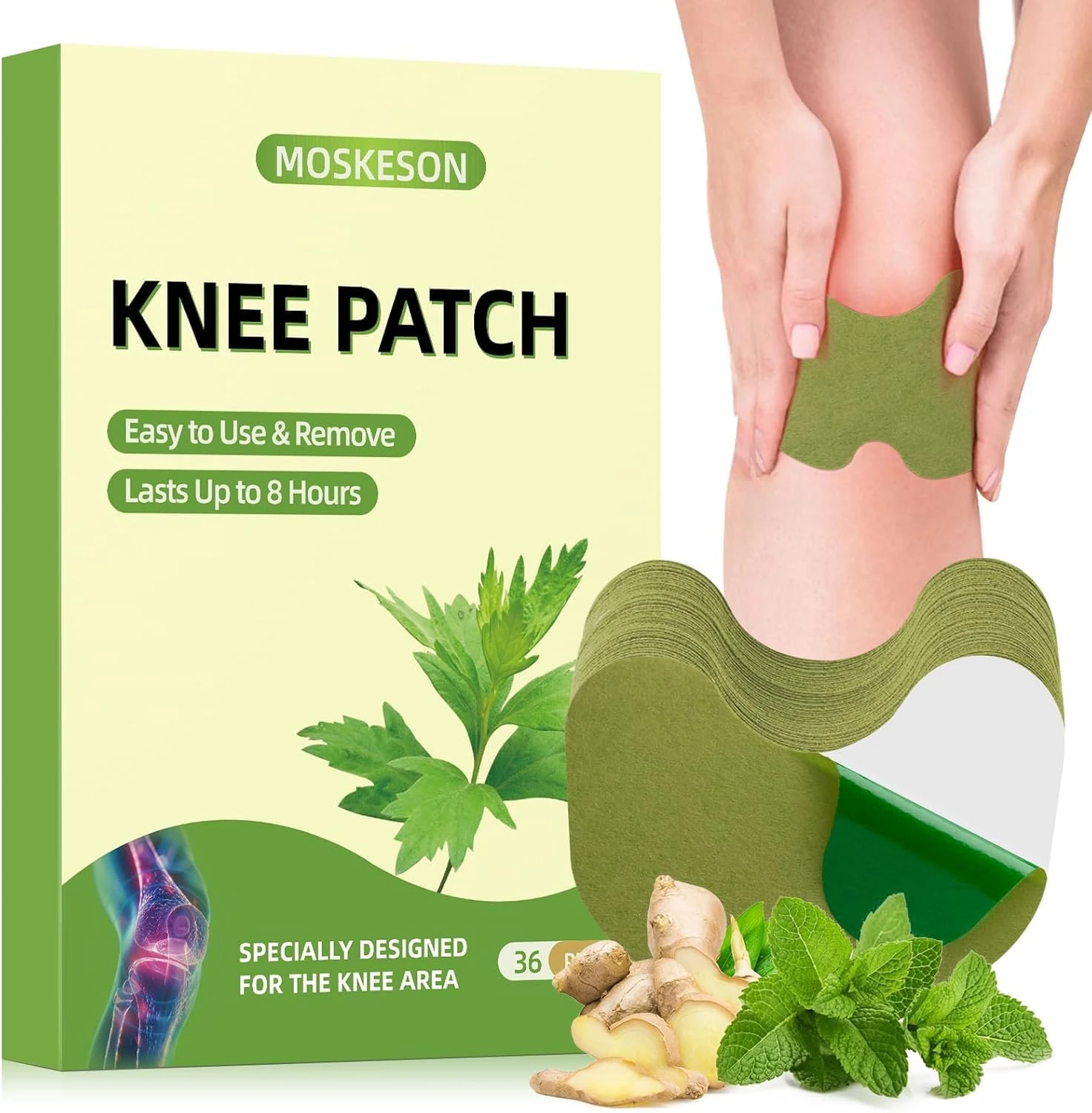 MOSKESON 36Pcs Knee Patches - Warming Herbal Plaster for Joint, Wormwood Extract Sticker for Knee, Back, Neck, Shoulder