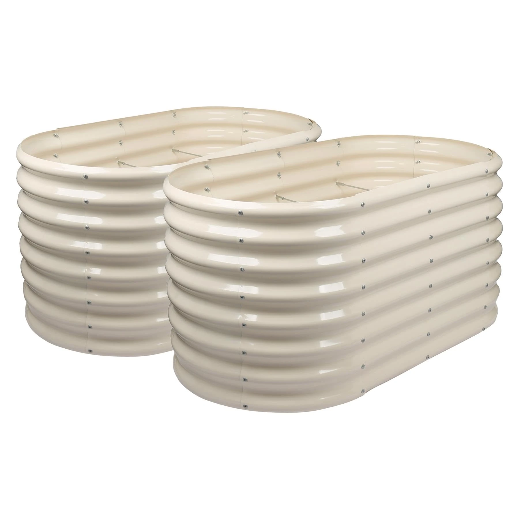 Harbour Housewares Raised Garden Bed - Ivory - 120 x 60 x 60cm - 2x - Rounded - Bottomless Metal Raised Bed Galvanised Steel Planter Box for Growing Outdoor Plants, Vegetables, Flowers and Herbs