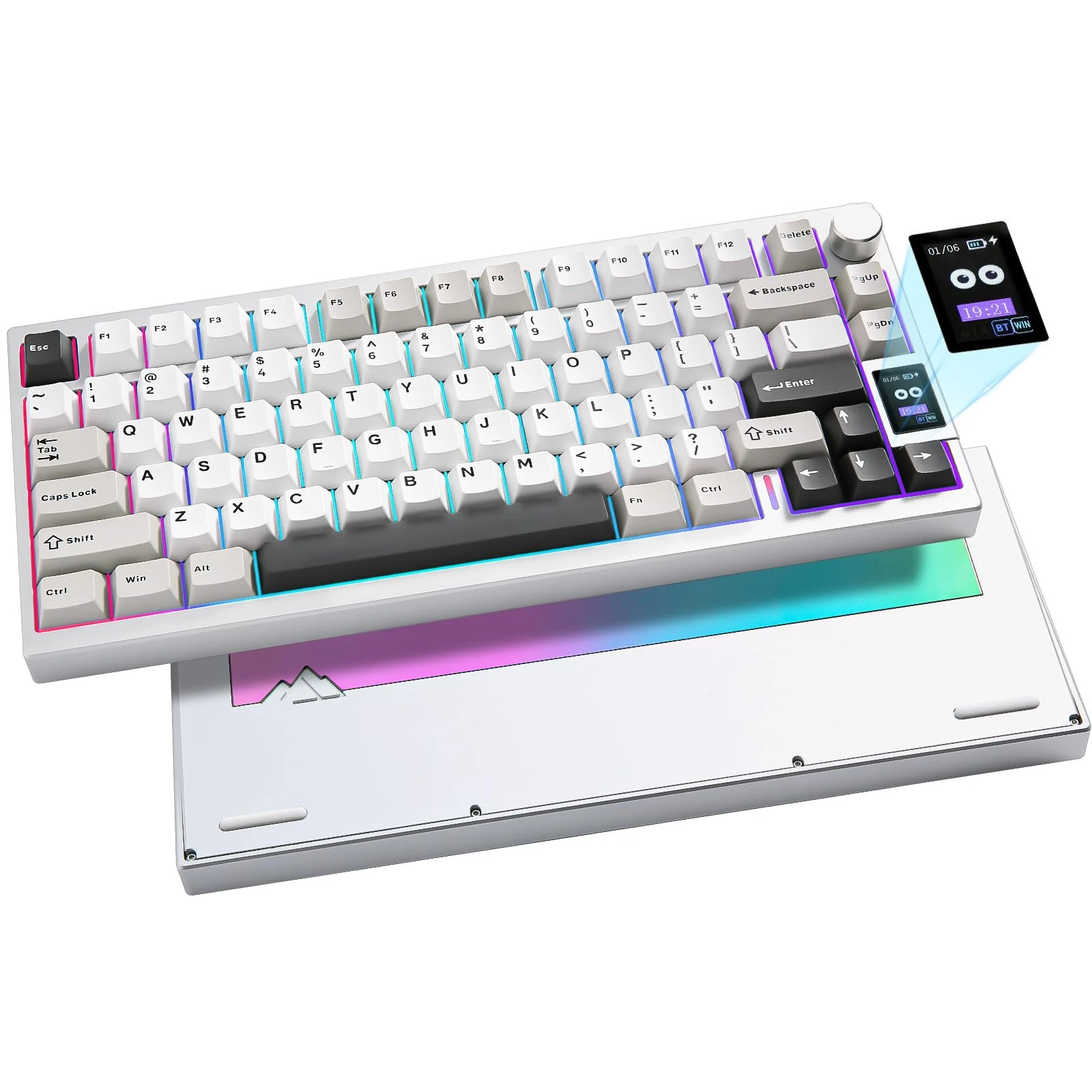 YUNZII AL80 Wireless Mechanical Keyboard, Full Aluminum CNC, Smart LCD Display, Hot Swappable Gasket Mount 75% Layout with Knob, BT/2.4G/USB-C,QMK/VIA Support for Win/Mac (silver, cocoa cream v2)