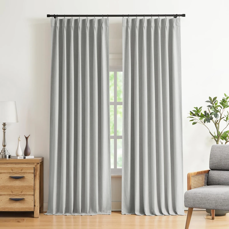 Vision Home Light Grey Pinch Pleated Full Blackout Curtains Linen Blended Room Darkening Curtain Panels 120 inch for Living Room Bedroom Thermal Insulated Pinch Pleat Drapes with Hooks 40" Wx120 Lx2
