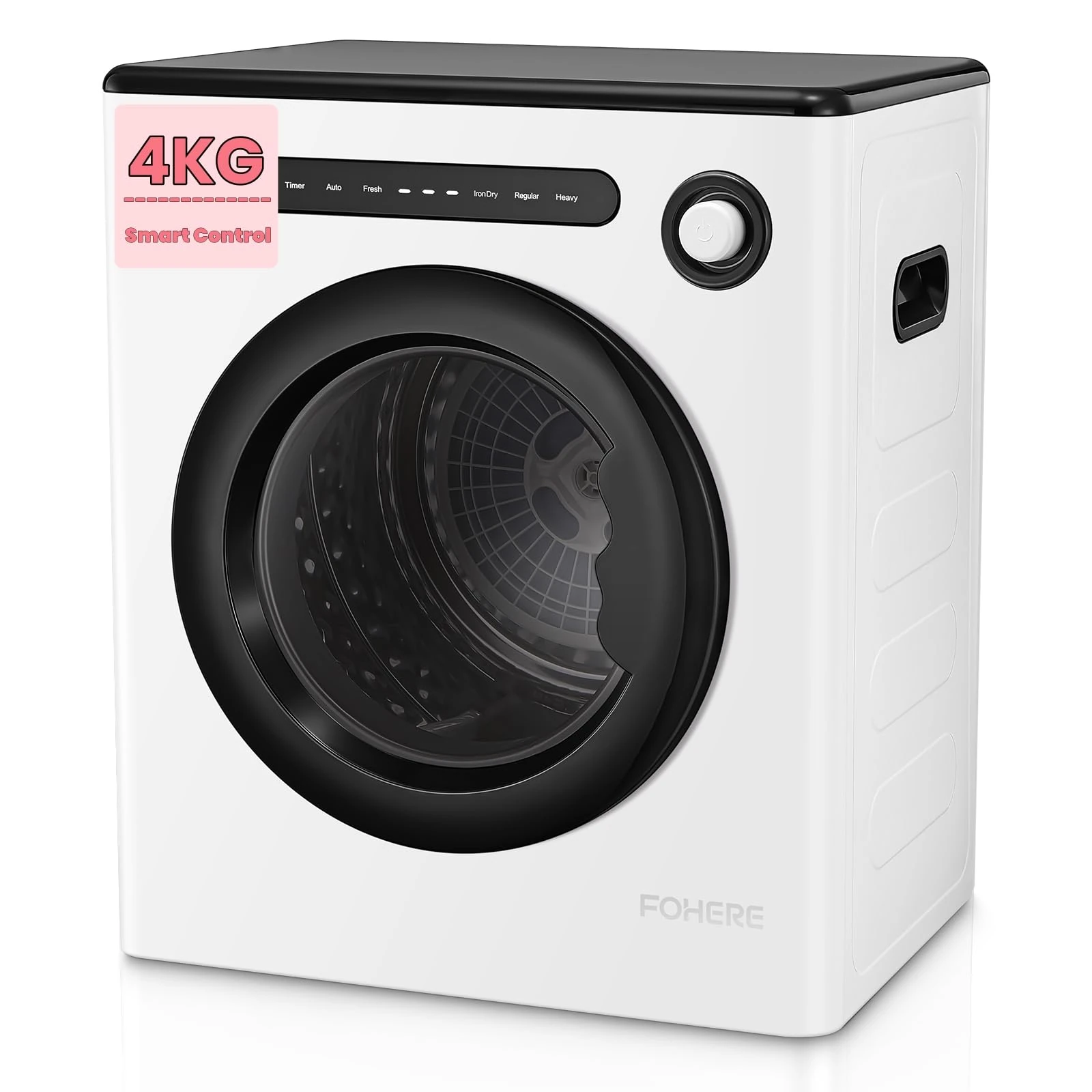 4KG Vented Tumble Dryer, FOHERE 1200W Compact Vented Tumble Dryer, 6 Auto Drying Mode, Smart Drying, Double Temperature Control Protection, for Apartment, Home, Dorm, RVs, White