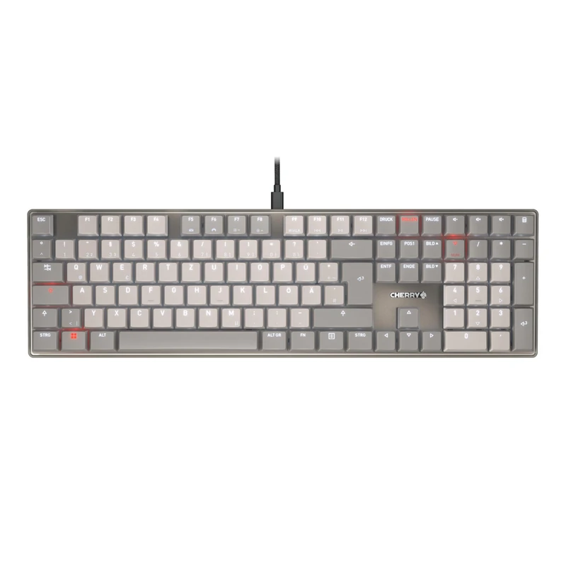 CHERRY KC 500 MX LP, Mechanical Low-Profile Keyboard, German Layout (QWERTZ), Wired (USB-A), White Illumination, MX LP 2.0 IVORY Switches, Grey