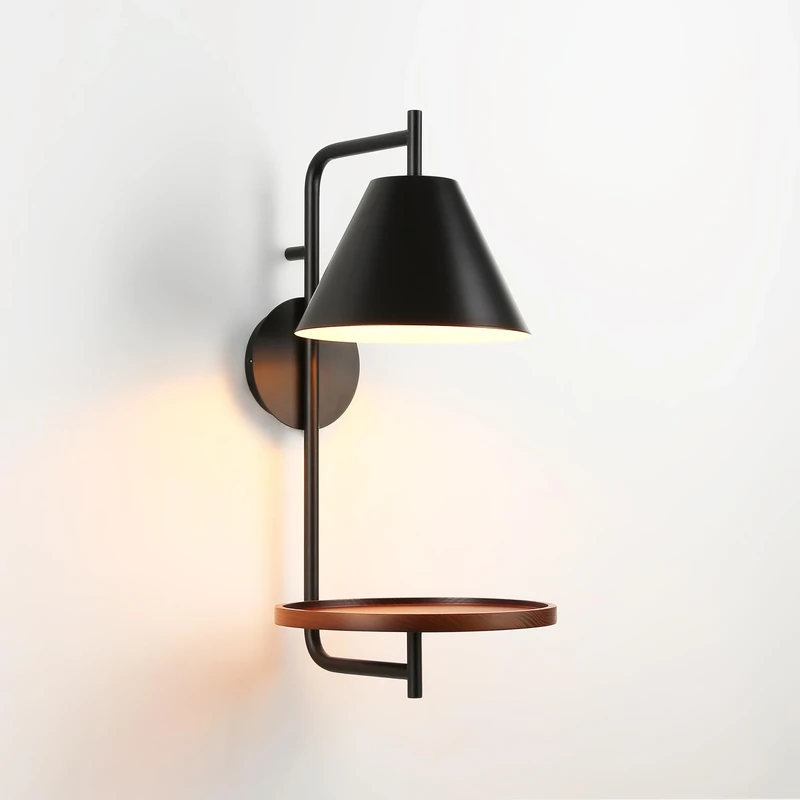 B·LED Barcelona LED Wall Sconce with Supporting Shelf Bilon-E27, Metal, Black/White - Image 1