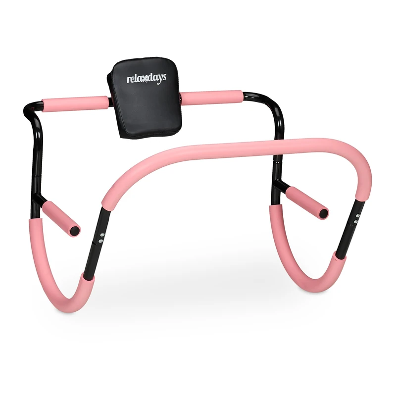 Relaxdays Abdominal Trainer, for Core Muscles, HxWxD: 68.5x69x65 cm, Effective Home Abs Workout, Sit-Ups, Pink/Black, Plastic, Steel
