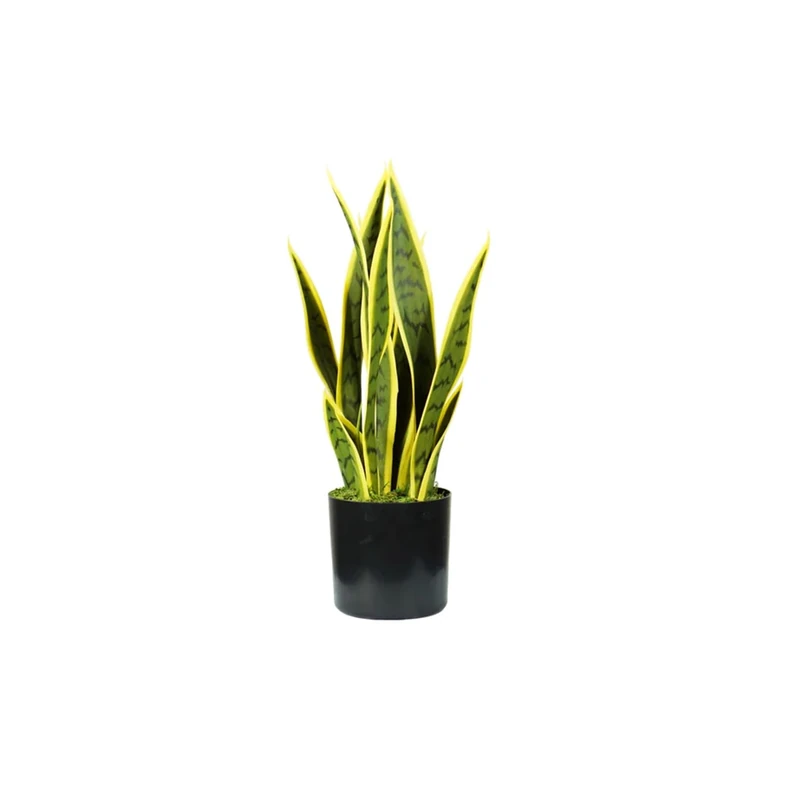 Wintem Artificial Sansevieria Plant in Polyethylene with 12 Leaves, Height 45 cm, Fake Indoor Plant, Vase with Moss Diameter 12.5 x 11.5 cm, Home Decoration