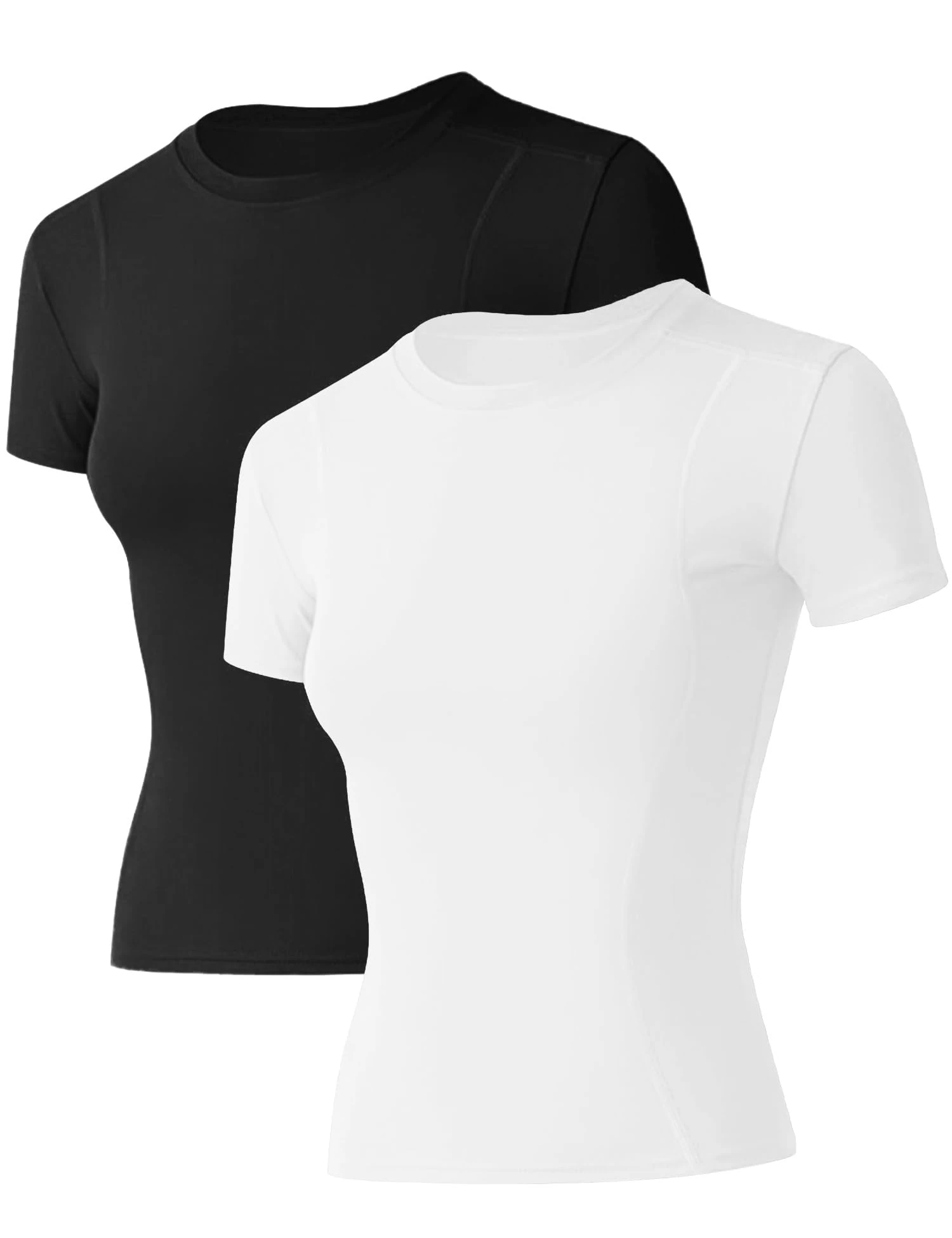 IECCP Women's Short SleeveWorkout Running T-Shirt Yoga Fitness Tops Sports Tee Round Neck 2 Pack Tshirt Compression Activewear Running Shirts White 2Pack XS