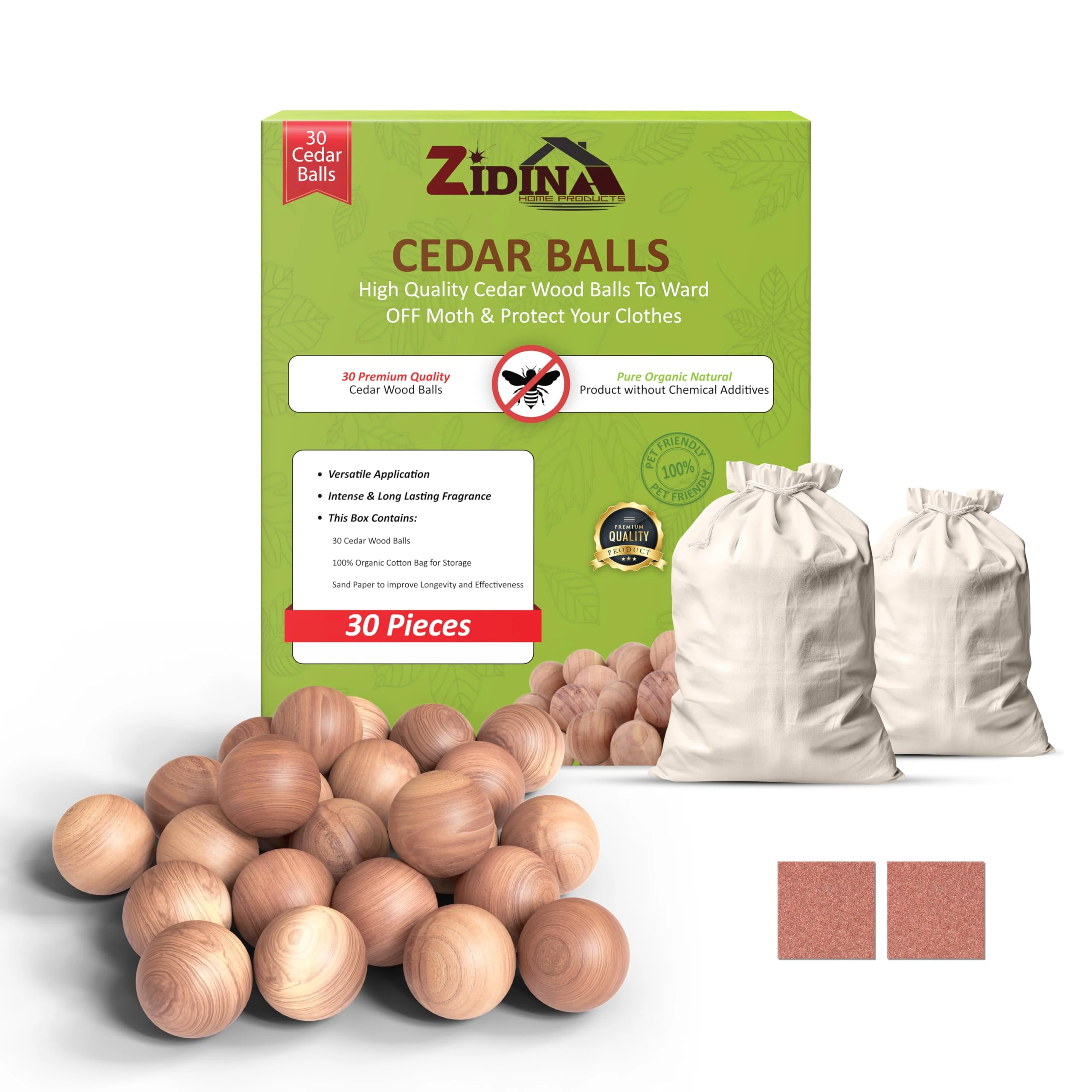 Zidina Moth Balls 30 Pack – 100% Natural Cedar Balls, Chemical-Free Cedarwood Moth Repellent for Wardrobes and Drawers | Long-Lasting Moth Balls for Clothes Storage, Drawers & Closets