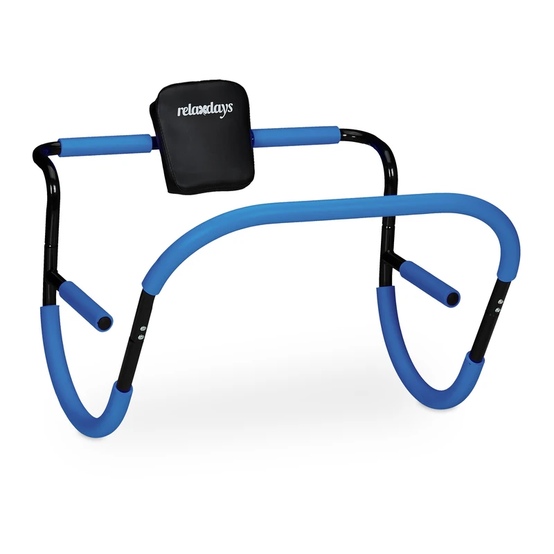 Relaxdays Abdominal Trainer, for Core Muscles, HxWxD: 68.5x69x65 cm, Effective Home Abs Workout, Sit-Ups, Blue/Black, Steel, Plastic