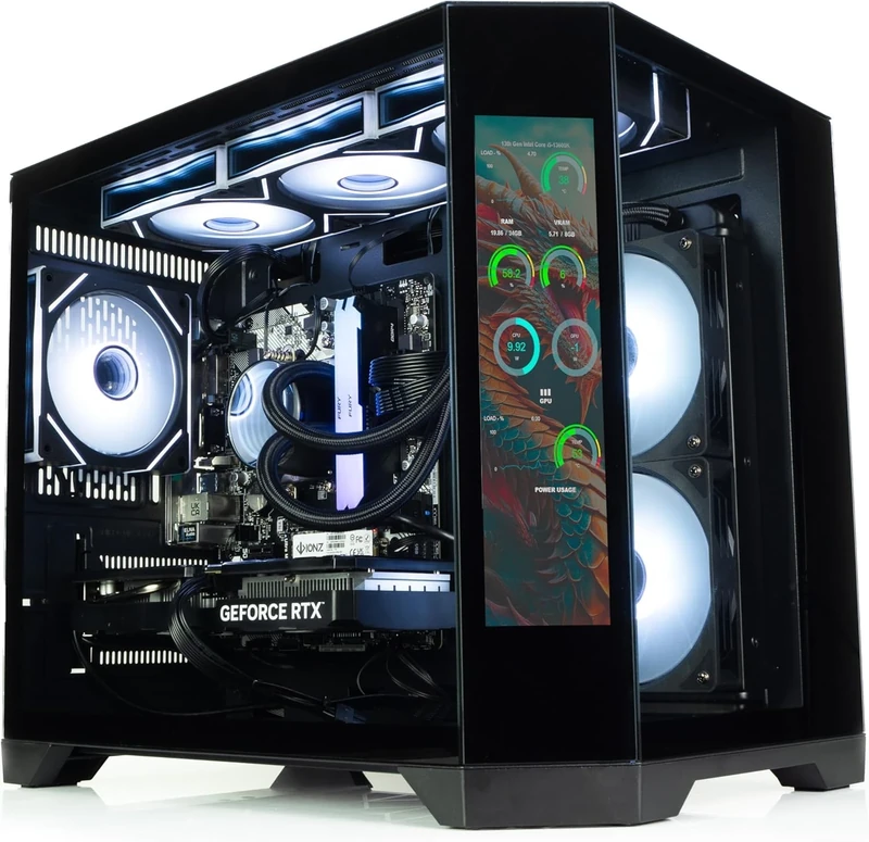 ionz Gaming PC - Desktop Computer, Ryzen 5 5700X, NVIDIA RTX 5060,16GB RAM 1TB SSD, 240mm AIO Liquid Cooling, Windows 11, 650W 80+ PSU, WiFi (APEX VISION, Black)