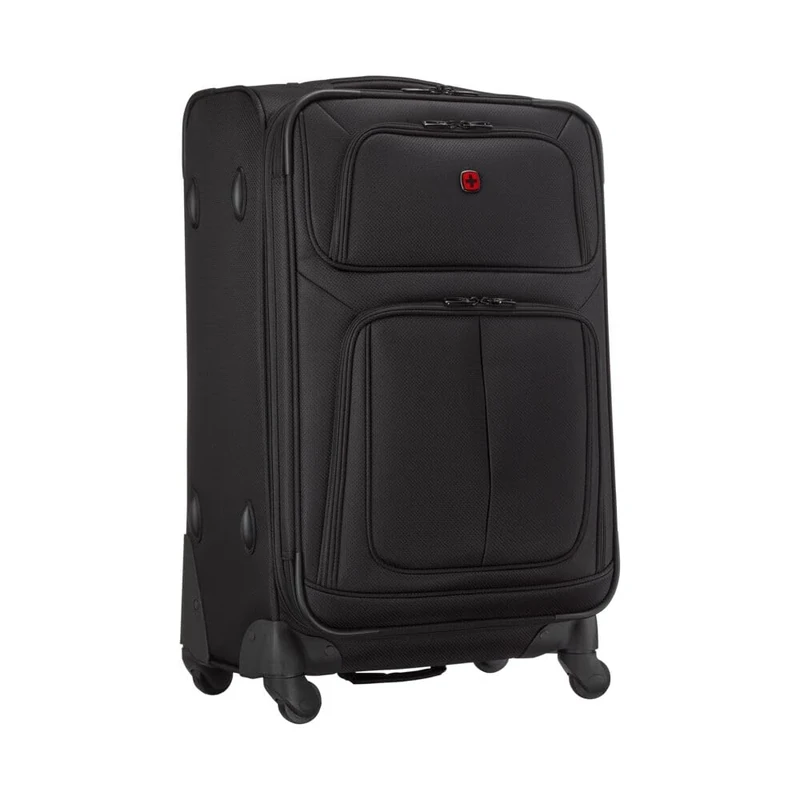WENGER Sion Medium Soft-Shell Suitcase with 4 Wheels, Trolley, Medium, 72 (82) l, Expandable, Women Men, Travel Vacation, Black, 653586