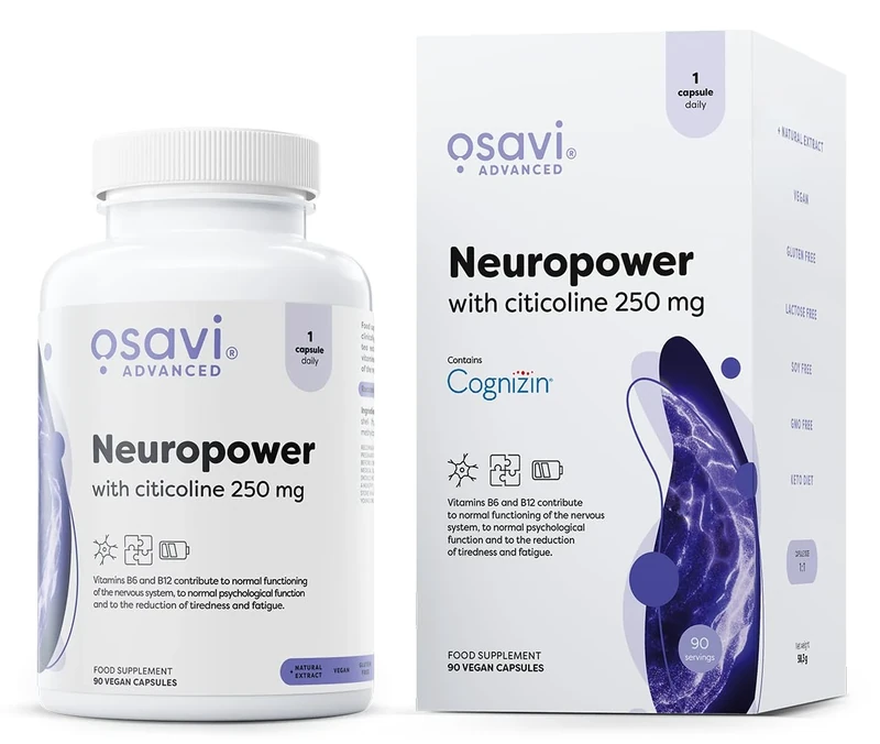 Osavi Neuropower with Citicoline 250 mg – 90 Vegan Capsules | Supports Nervous System & Psychological Health | Includes Cognizin® Citicoline, L–Theanine, Coenzyme Q10, B6 & B12 for Mental Clarity