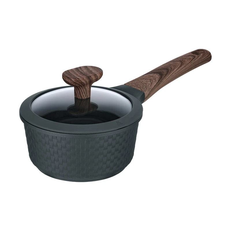 RESTO 93900 Saucepan with Glass Lid Diameter 16 cm Black 1.3 L - Stylish Saucepan Non-Stick Coating Induction in Gift Box