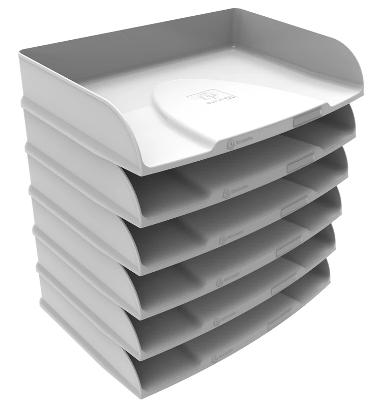 Exacompta - Ref 10513D - Set of 6 horizontal letter trays Combo Styli Autentik - for landscape format documents - Label holder included - stackable - size 25.5x36.5x6.5cm - white