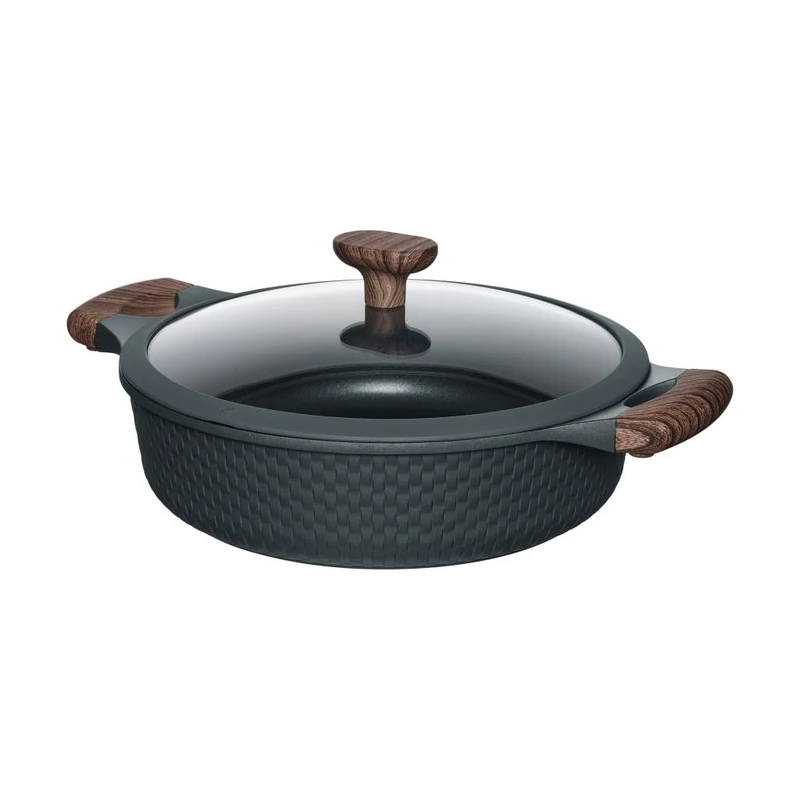 RESTO 93906 Roasting Dish with Glass Lid Diameter 28 cm Black 4.1 L - Stylish Casserole Dish Non-Stick Coating Induction in Gift Box