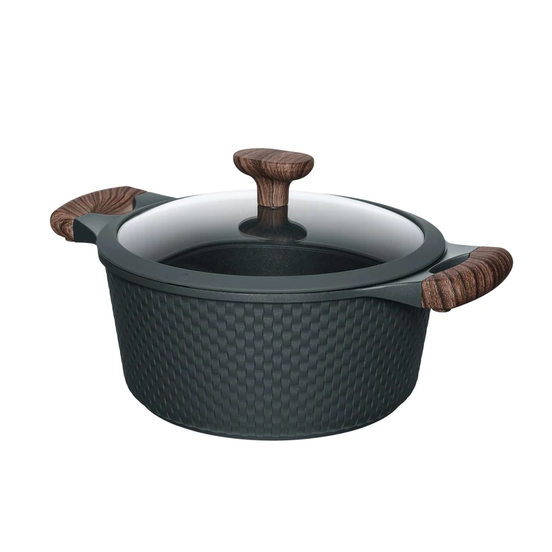 RESTO 93903 Saucepan with Glass Lid Diameter 24 cm Black 4.2 L - Stylish Pot Non-Stick Coating Induction in Gift Box