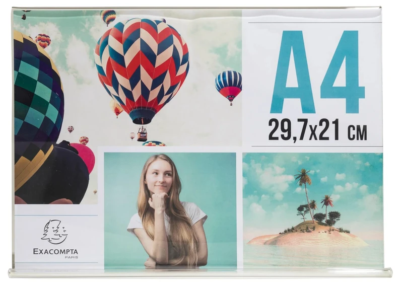 Exacompta - Ref 84059D - Box of 30 Horizontal Slanted Display Holders A4 - Dimensions D 30 x W 9.5 x H 21.5 cm - PMMA (Acrylic) for Photos, advertisements, menus Restaurants, Hotels - Crystal