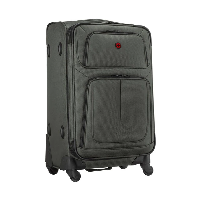 WENGER Sion Medium Soft-Shell Suitcase with 4 Wheels, Trolley, Medium, 72 (82) l, Expandable, Women Men, Travel Vacation, Gray, 653587