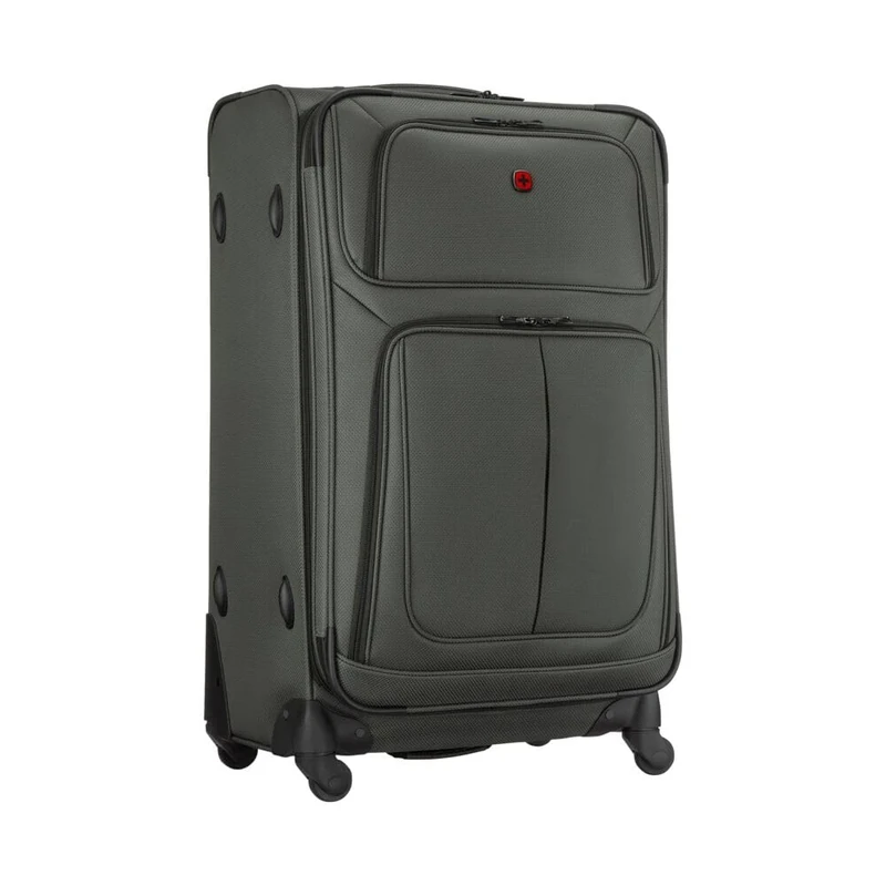 WENGER Sion Large Soft-Shell Suitcase with 4 Wheels, Trolley, Large, 114 (126) L, Expandable, Women's Men's, Travel Vacation, Gray, 653589