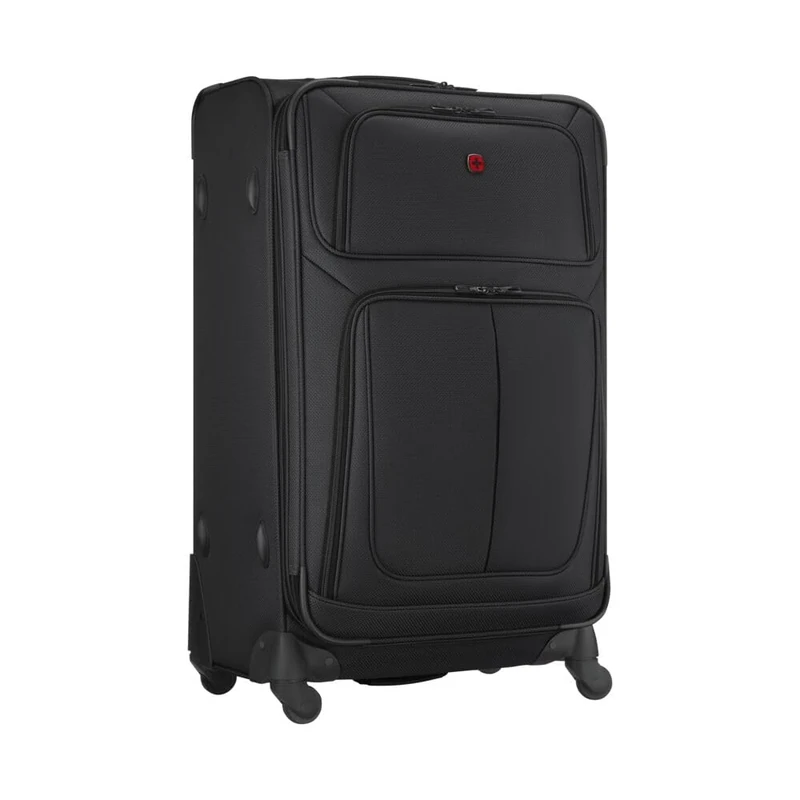WENGER Sion Large Soft-Shell Suitcase with 4 Wheels, Trolley, Large, 114 (126) l, Expandable, Women Men, Travel Vacation, Black, 653588