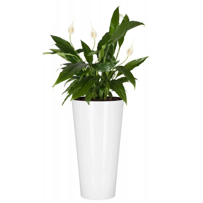 B2C Planter Plant Pot Flowerpot White Glossy Tubus Outdoor Garden Balcony Indoor Modern Tall Shiny Modern (H 38.1cm x D 20cm)