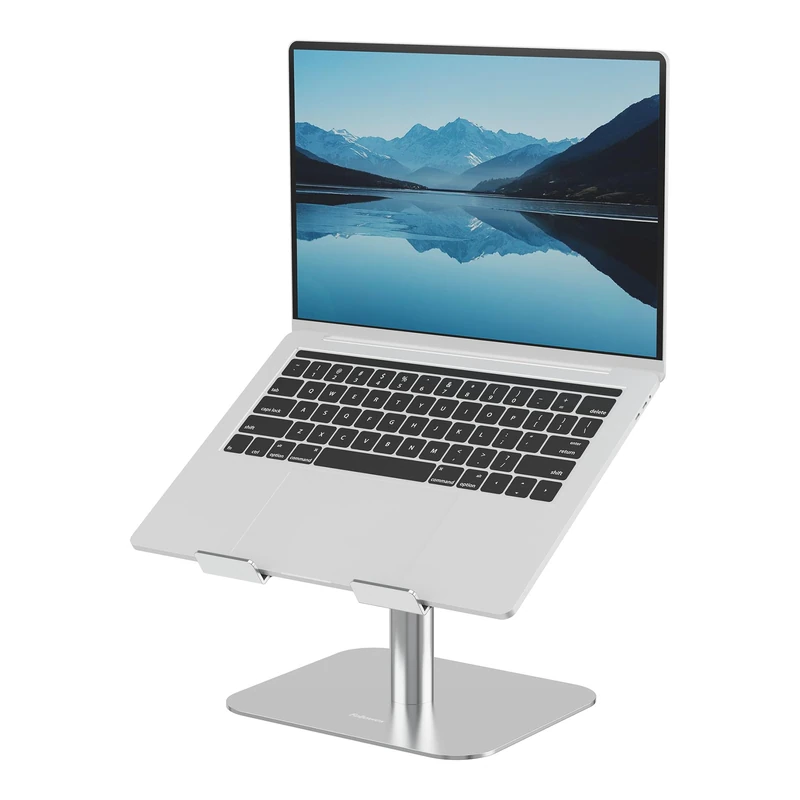 Fellowes Alumia™ Desk Based Laptop Stand – Silver – Metal Height and Tilt Adjustable, Ergonomic Aluminium Space-Saving Riser for Home or Office Use, Made from Recycled Materials