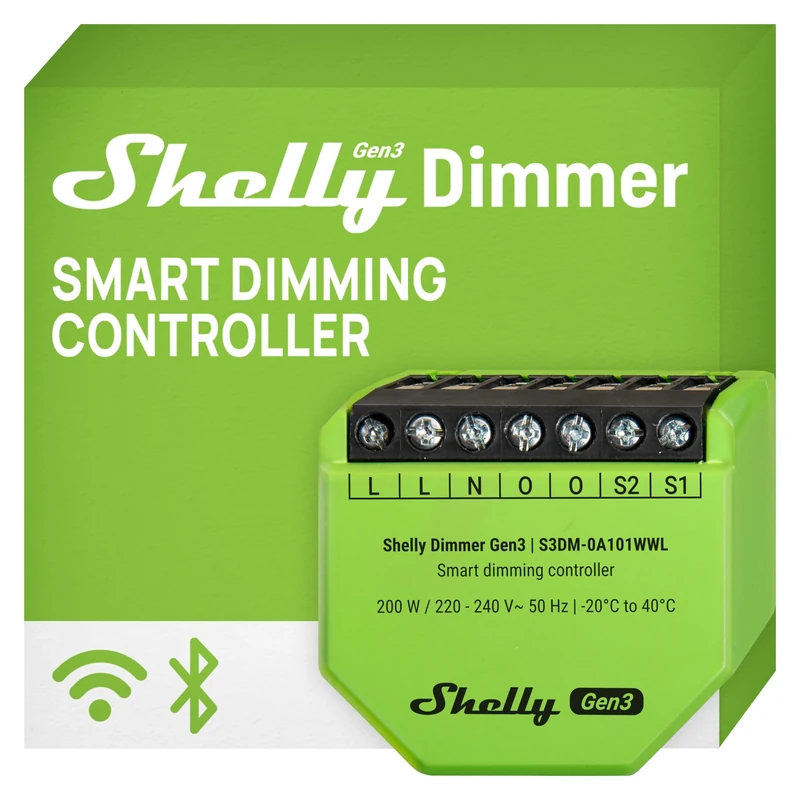 Shelly Dimmer Gen3, WiFi Smart Dimmer, Home Automation, Dimmable Lights, LED Strips, No Neutral Required, Smart Schedules, No Hub Required, Nigth Mode, iOS & Android