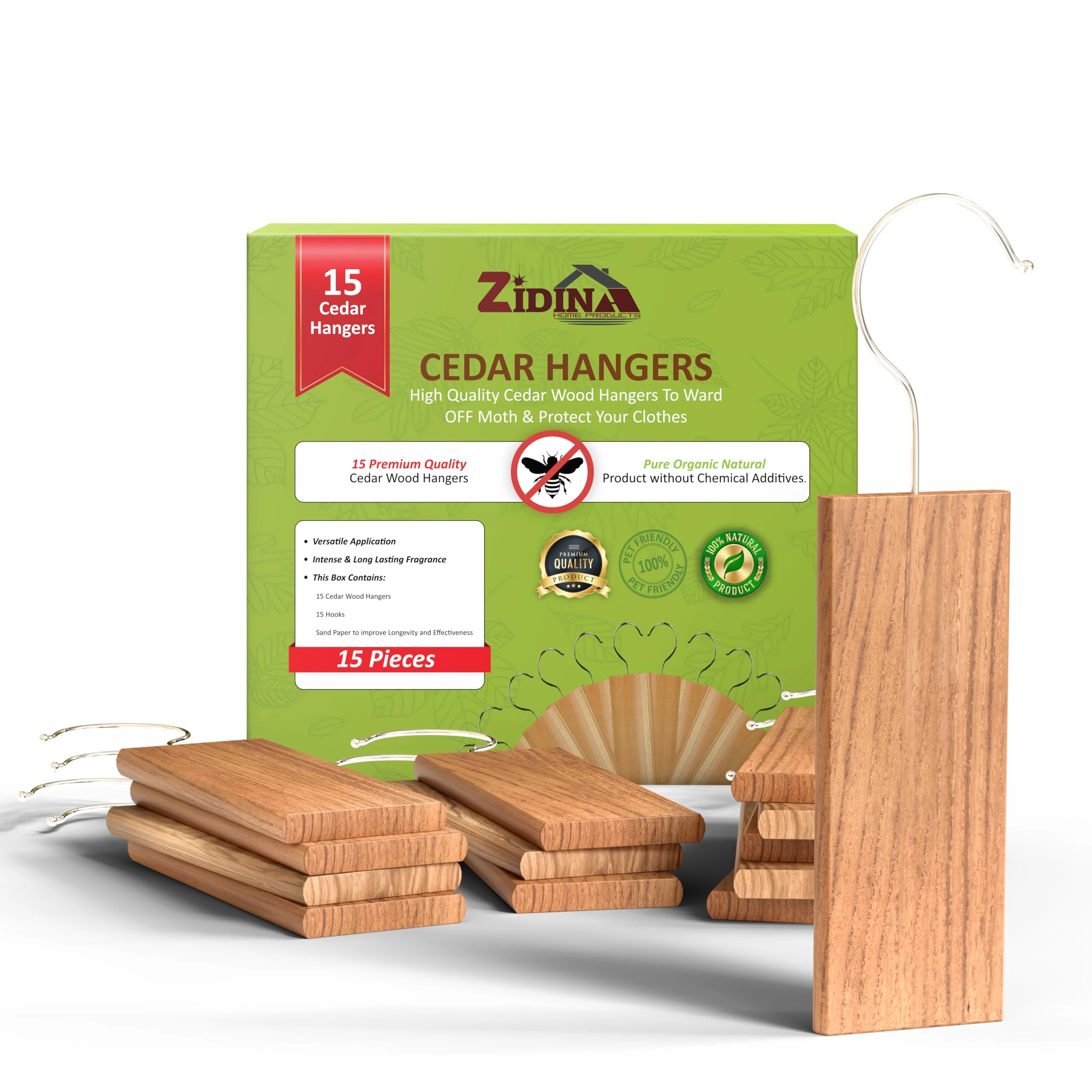 Zidina 15 Pack Cedarwood Moth Repellent for Wardrobes and Drawers – 100% Natural Hanging Cedar Blocks for Clothes Storage | Chemical-Free, Long-Lasting Moth Repellent for Clothes