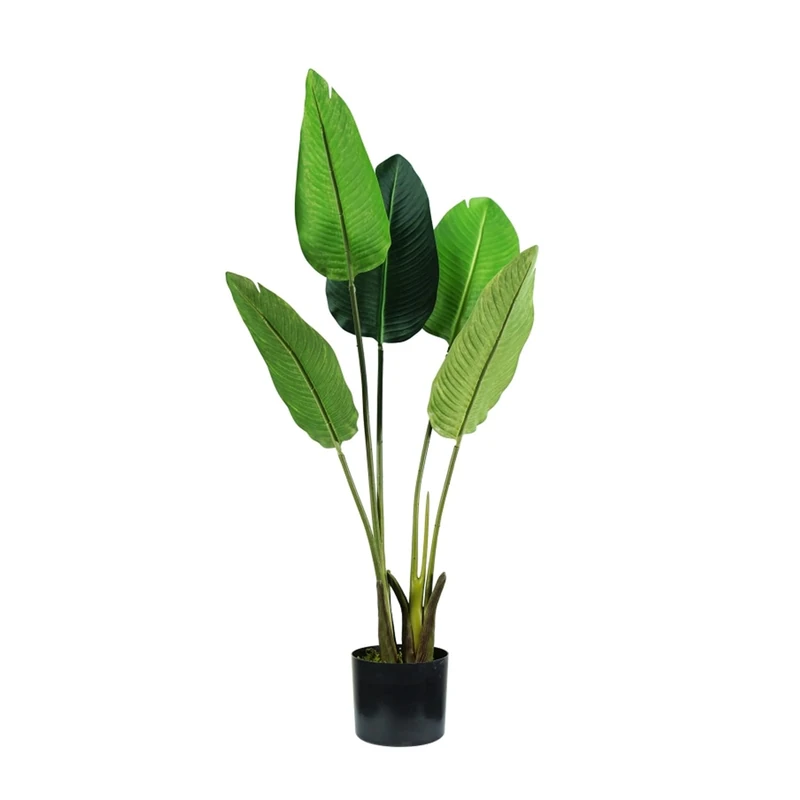 Avilia Artificial Strelitzia Plant with 5 Leaves, 100 cm, Vase with Natural Moss, Perfect for Indoor Use, Fake Indoor Plant Tall - Image 1